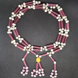 VINTAGE Artisan Natural Necklace In Purple, Yellow And Gray 30"